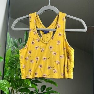 Aeropostale Yellow Floral Lace Cropped Tank Top